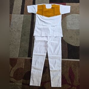 African Custom Made White and Gold Two-Piece Outfit